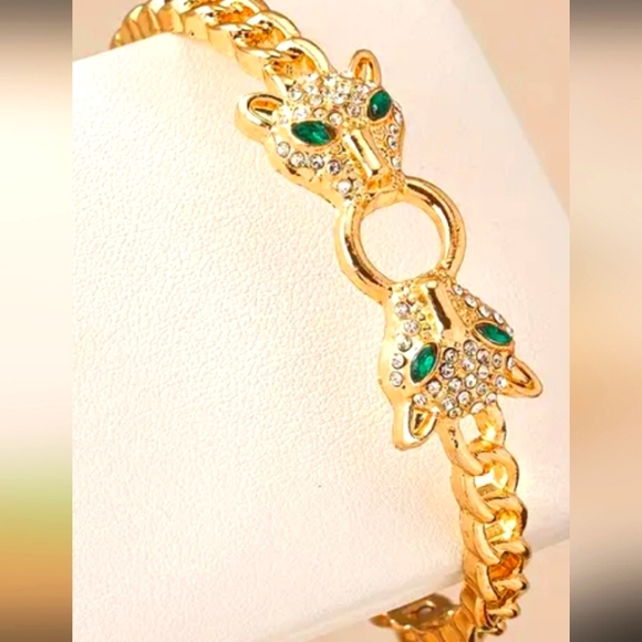 Russian Chrome Jewelry - GOLD PANTHER CURB LINK BANGLE BRACELET RUSSIAN CHROME